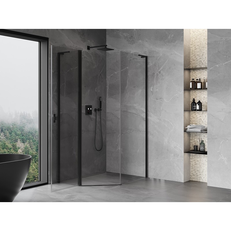 Mexen Mist L cabine de douche pentagonale asymétrique pivotante 80 x 100 cm, transparent, noire - 8A8L-080-100-70-00