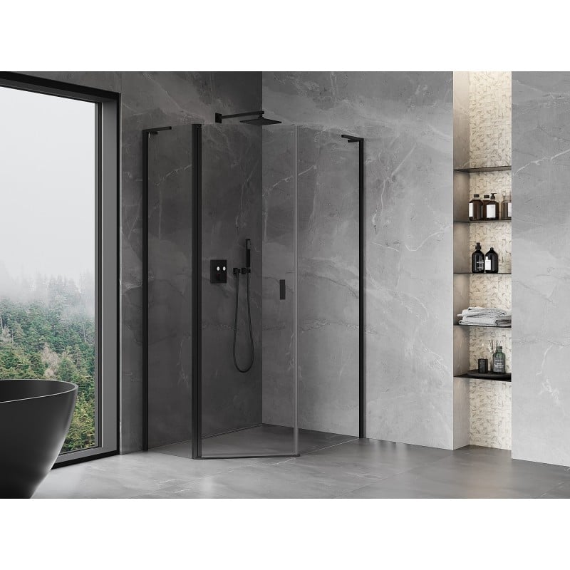 Mexen Mist L cabine de douche pentagonale asymétrique pivotante 90 x 100 cm, transparent, noir - 8A8L-090-100-70-00
