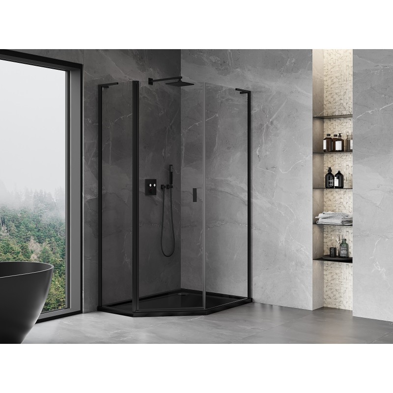 Mexen Mist L cabine de douche pentagonale asymétrique pivotante 90 x 100 cm, transparent, noir - 8A8L-090-100-70-00
