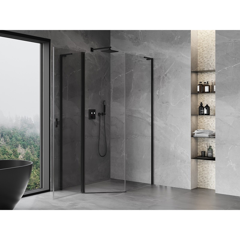 Mexen Mist L cabine de douche pentagonale asymétrique pivotante 90 x 100 cm, transparente, noire - 8A8L-090-100-70-00