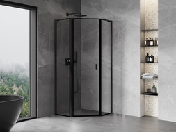 Mexen Mist L cabine de douche pentagonale à charnière gauche 100 x 100 cm, cadre noir, noir - 8A8L-100-100-70-70-L