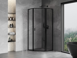 Mexen Mist L cabine de douche pentagonale pivotante droite 80 x 80 cm, cadre noir, noire - 8A8L-080-080-70-70-P