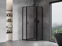 Mexen Mist L cabine de douche pentagonale pivotante droite 90 x 90 cm, cadre noir, noir - 8A8L-090-090-70-70-P