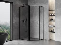 Mexen Mist L cabine de douche pentagonale asymétrique pivotante gauche 100 x 80 cm, cadre noir, noir - 8A8L-100-080-70-70-L