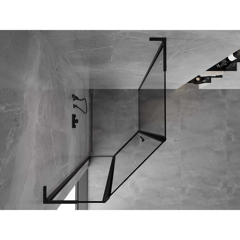 Mexen Mist L cabine de douche pentagonale asymétrique pivotante gauche 80 x 90 cm, cadre noir, noir - 8A8L-080-090-70-70-L