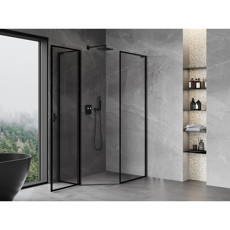 Mexen Mist L cabine de douche pentagonale asymétrique à charnière à gauche 80 x 90 cm, cadre noir, noir