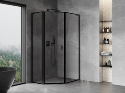 Mexen Mist L cabine de douche pentagonale asymétrique pivotante gauche 80 x 100 cm, cadre noir, noir - 8A8L-080-100-70-70-L