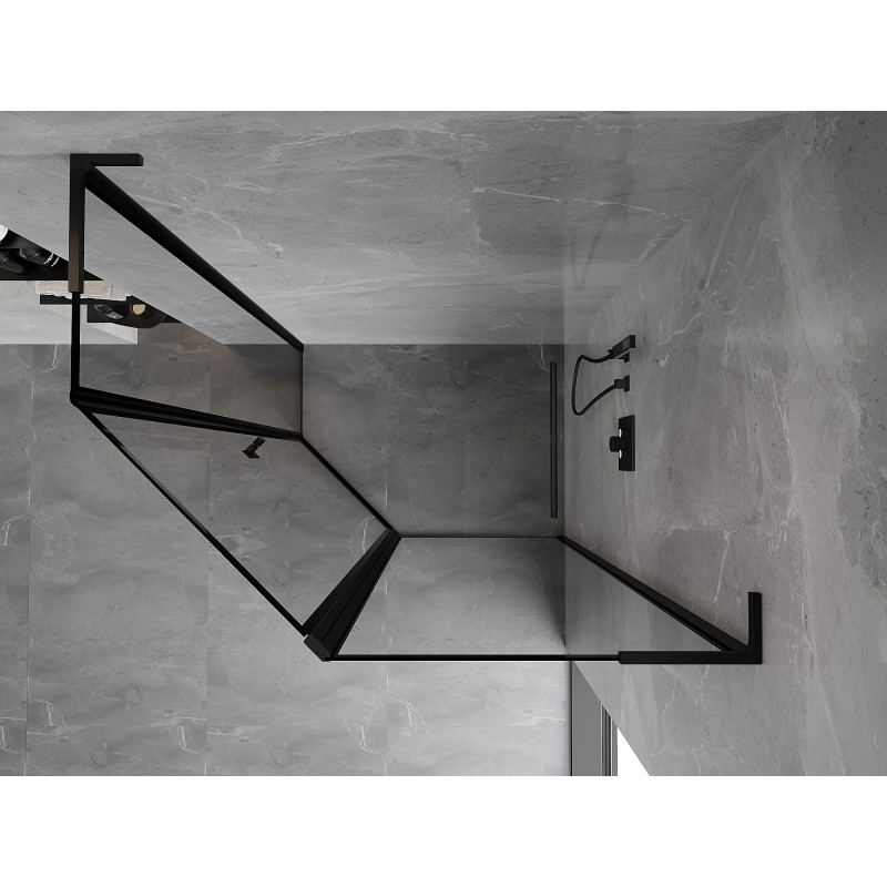 Mexen Mist L cabine de douche pentagonale asymétrique à battant droit 90 x 80 cm, cadre noir, noire - 8A8L-090-080-70-70-P