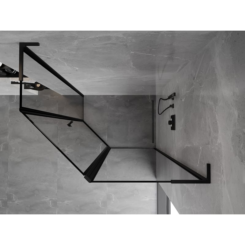Mexen Mist L cabine de douche pentagonale asymétrique à charnière droite 100 x 90 cm, cadre noir, noir - 8A8L-100-090-70-70-P