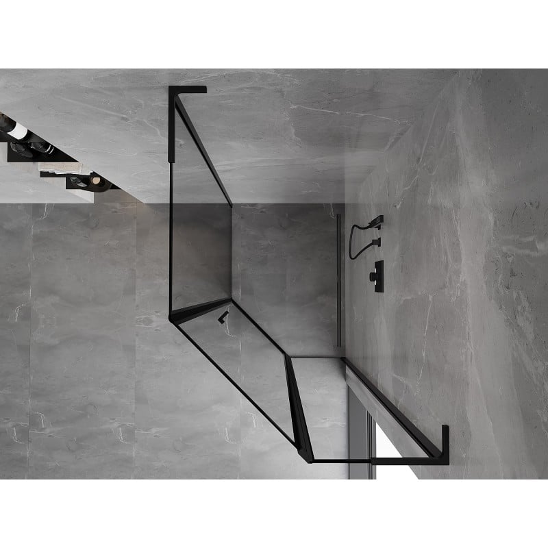 Mexen Mist L cabine de douche pentagonale asymétrique pivotante droite 80 x 90 cm, cadre noir, noir - 8A8L-080-090-70-70-P