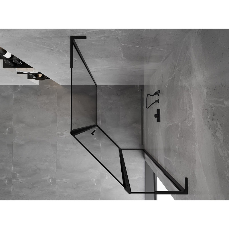 Mexen Mist L cabine de douche pentagonale asymétrique battante droite 90 x 100 cm, cadre noir, noir - 8A8L-090-100-70-70-P