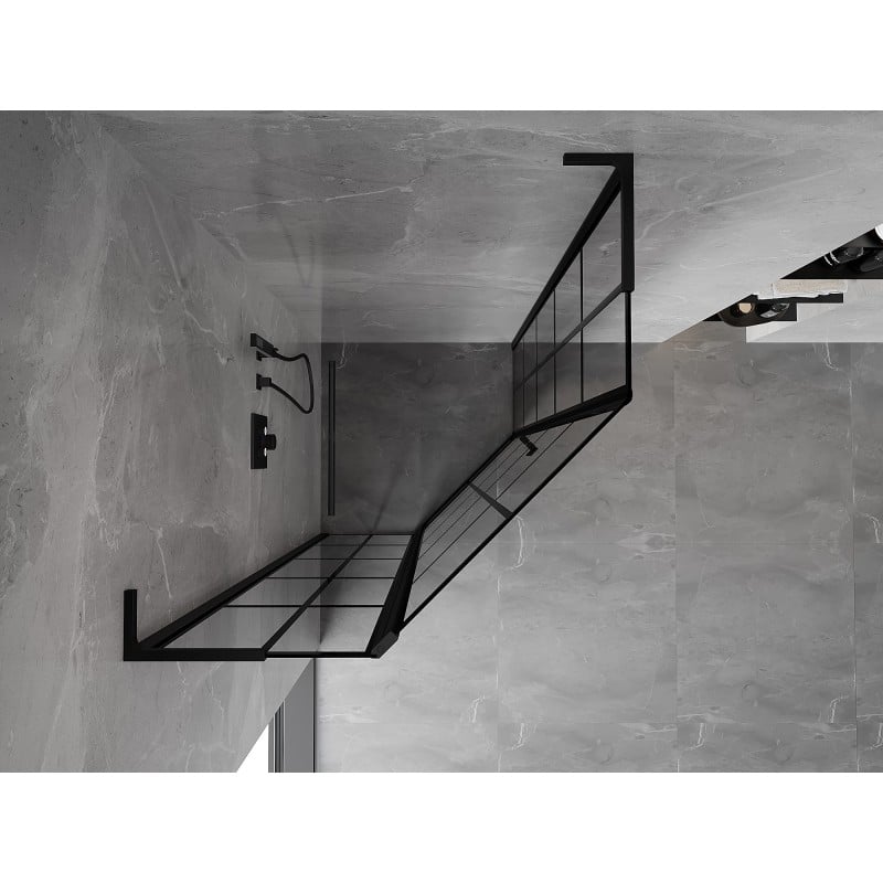 Mexen Mist L cabine de douche pentagonale pivotante gauche 80 x 80 cm, grille noire, noire - 8A8L-080-080-70-77-L