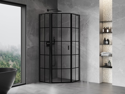 Mexen Mist L cabine de douche pentagonale pivotante gauche 100 x 100 cm, grille noire, noire - 8A8L-100-100-70-77-L