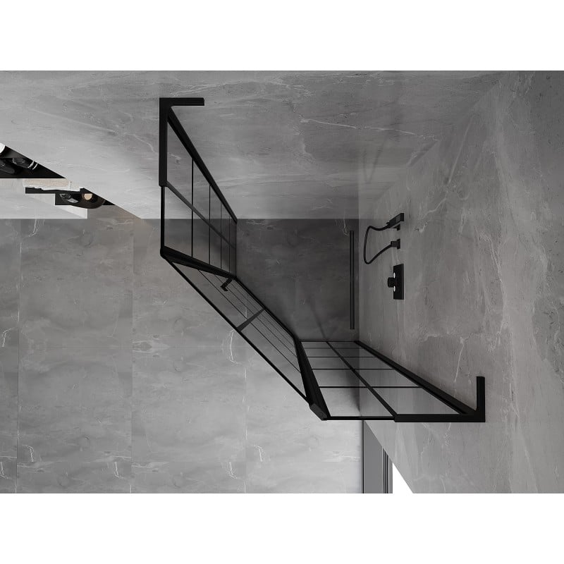 Mexen Mist L cabine de douche pentagonale pivotante droite 100 x 100 cm, grille noire, noir - 8A8L-100-100-70-77-P