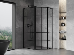 Mexen Mist L cabine de douche pentagonale asymétrique pivotante gauche 100 x 90 cm, grille noire, noir - 8A8L-100-090-70-77-L