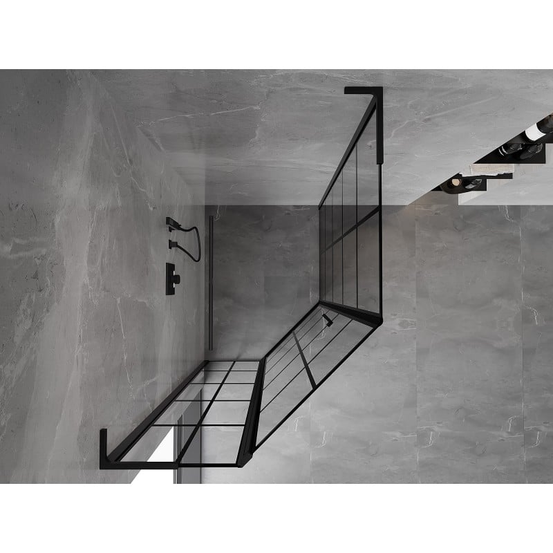 Mexen Mist L cabine de douche pentagonale asymétrique pivotante gauche 80 x 90 cm, grille noire, noir - 8A8L-080-090-70-77-L