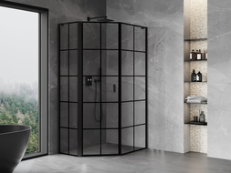 Mexen Mist L cabine de douche pentagonale asymétrique pivotante gauche 80 x 90 cm, grille noire, noir - 8A8L-080-090-70-77-L