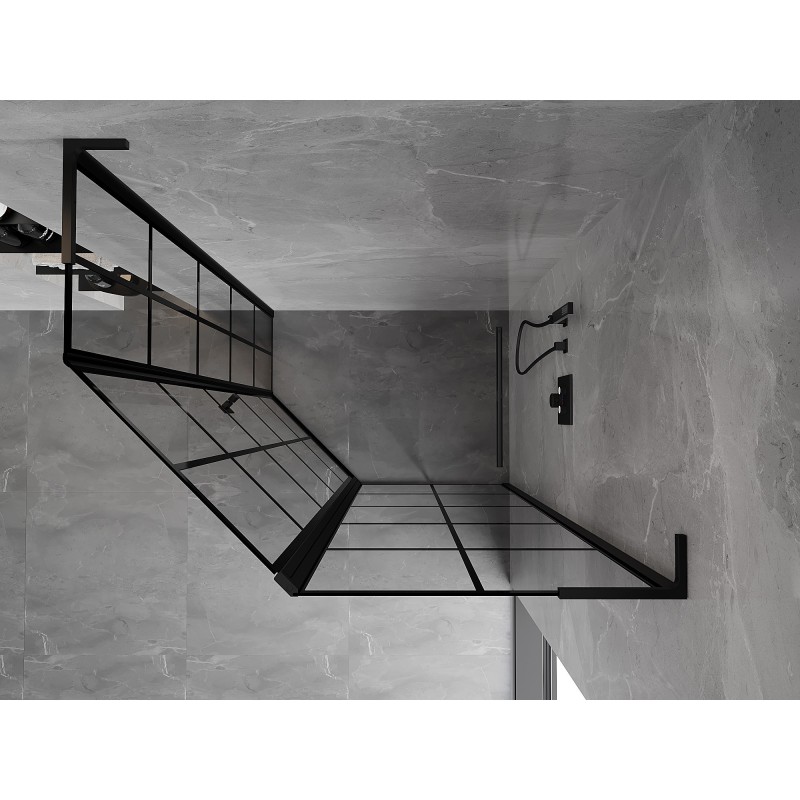 Mexen Mist L cabine de douche pentagonale asymétrique pivotante droite 100 x 80 cm, grille noire, noir - 8A8L-100-080-70-77-P