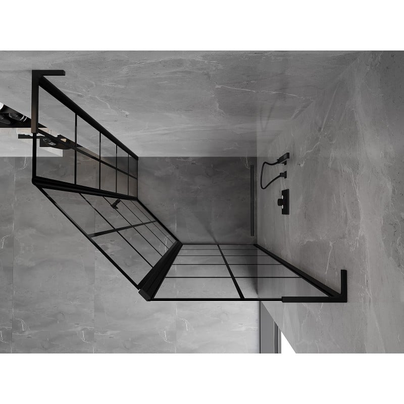 Mexen Mist L cabine de douche pentagonale asymétrique pivotante droite 100 x 90 cm, grille noire, noir - 8A8L-100-090-70-77-P