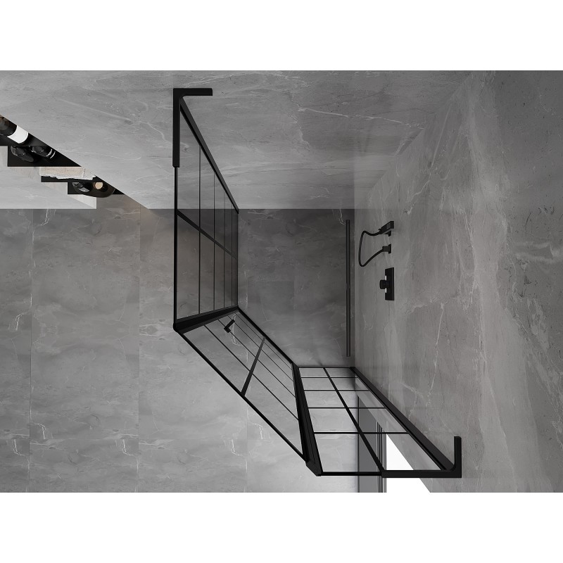 Mexen Mist L cabine de douche pentagonale asymétrique pivotante droite 80 x 90 cm, grille noire, noire - 8A8L-080-090-70-77-P