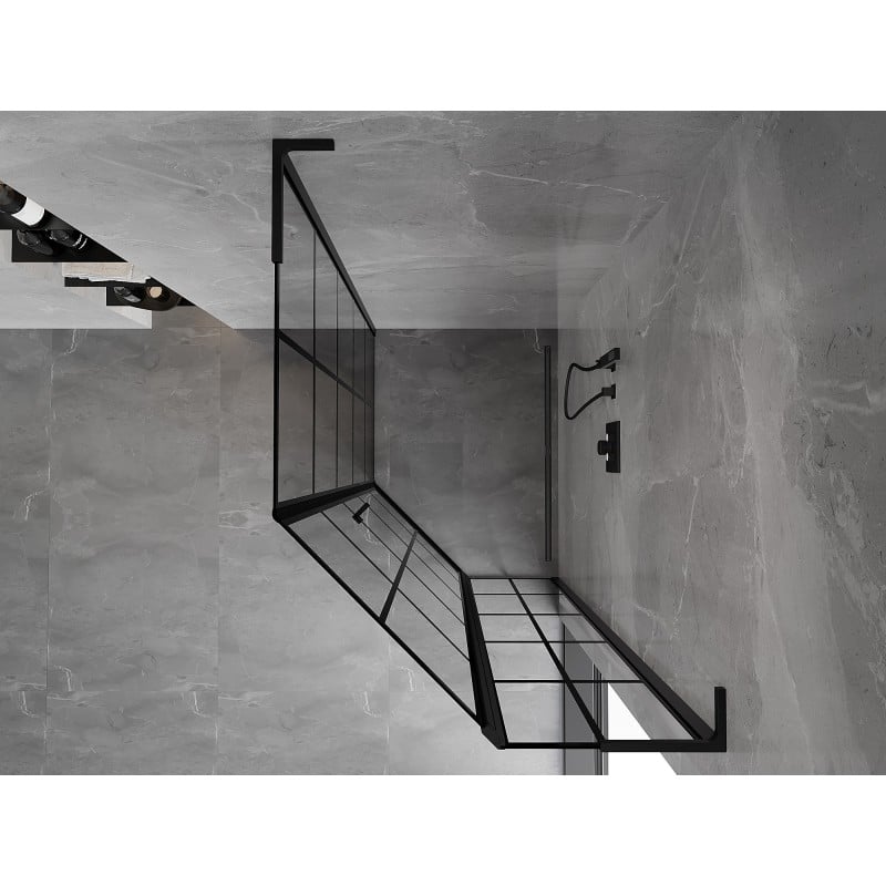 Mexen Mist L cabine de douche pentagonale asymétrique pivotante droite 80 x 100 cm, grille noire, noir - 8A8L-080-100-70-77-P