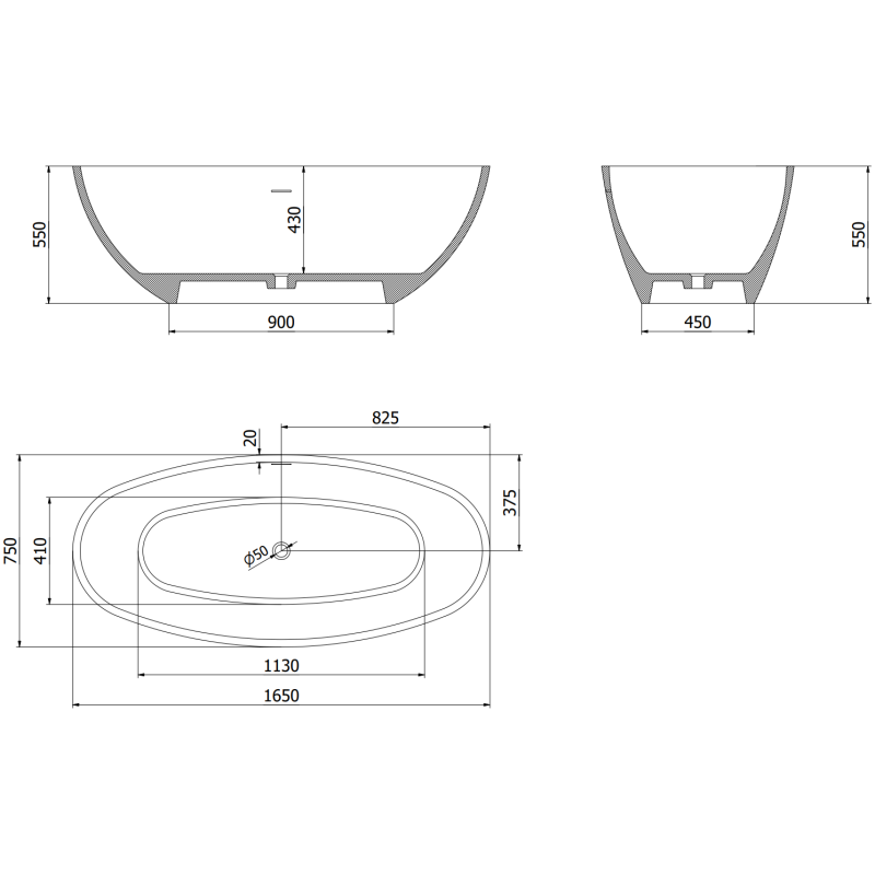 Mexen Bari baignoire autoportante en conglomérat 165 x 75 cm, blanc mat - 57221657500