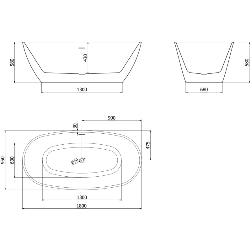 Mexen Eris baignoire autoportante 180 x 95 cm, blanc/noir, trop-plein or rose - 53441809575-60