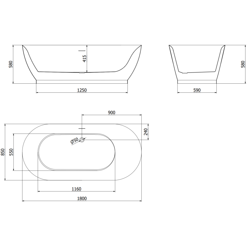 Mexen Roxy baignoire autoportante 180 x 85 cm, blanche, trop-plein nickel brossé - 51201808500-97