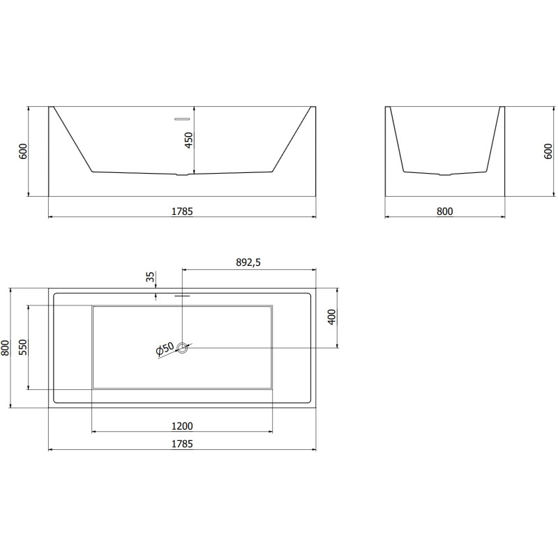 Mexen Vigo baignoire autoportante 178,5 x 80 cm, blanche, trop-plein doré - 51251788000-50