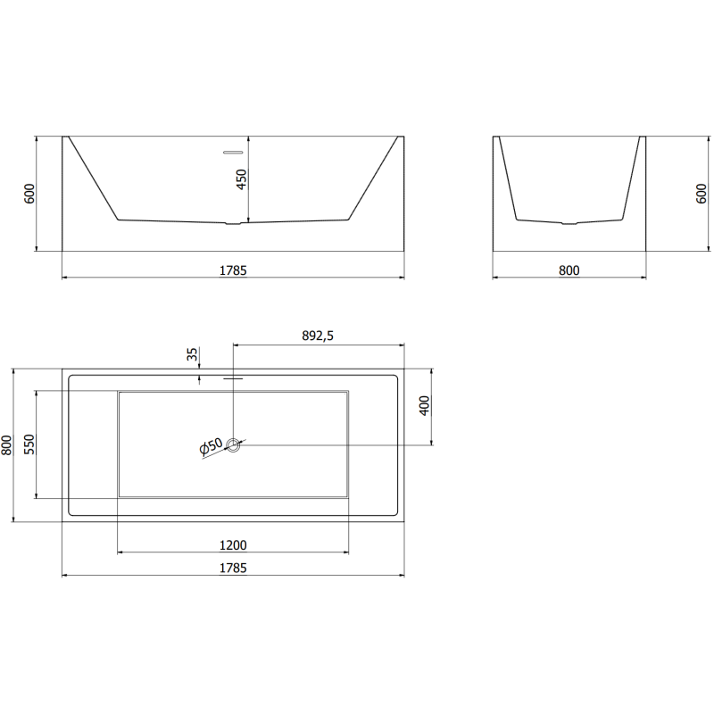 Mexen Vigo baignoire autoportante 178,5 x 80 cm, blanc/noir, trop-plein blanc - 51251788075-20