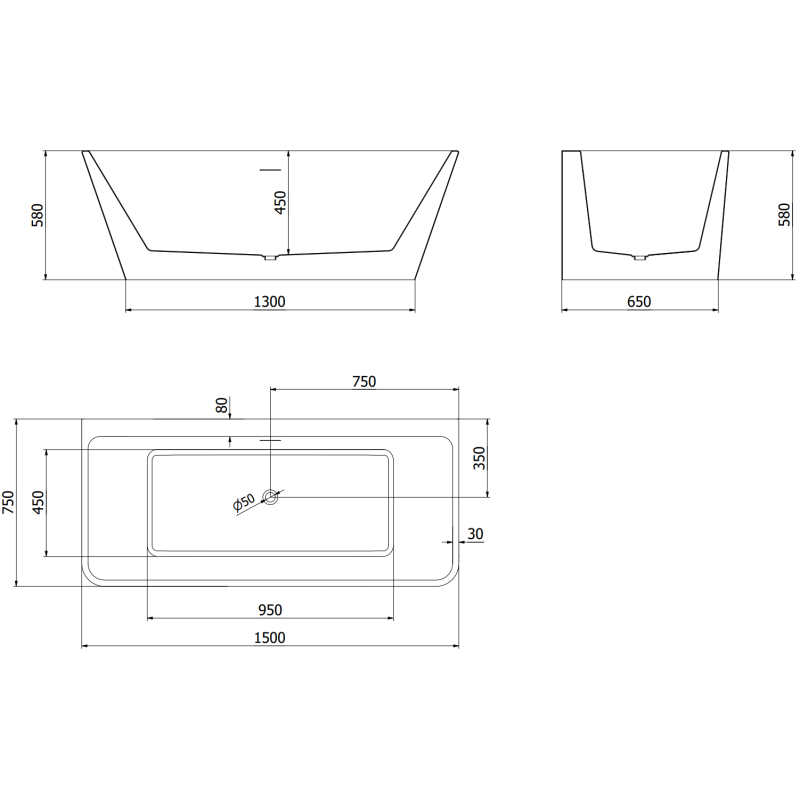 Mexen Volta baignoire autoportante murale 150 x 75 cm, blanche, trop-plein or rose - 51131507500-60