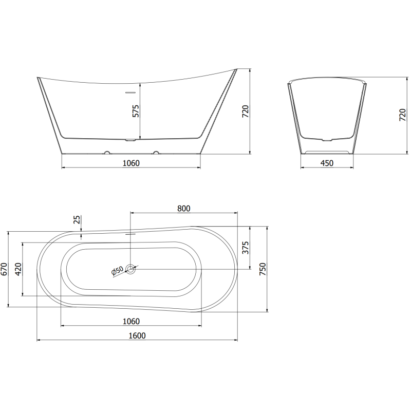 Mexen Dora baignoire autoportante 160 x 75 cm, blanche, trop-plein cuivre brossé - 52071607500-65