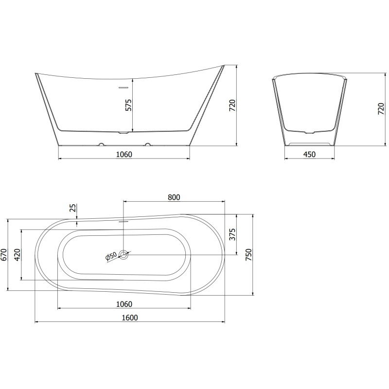Mexen Dora baignoire autoportante 160 x 75 cm, blanc/noir, trop-plein blanc - 52071607575-20