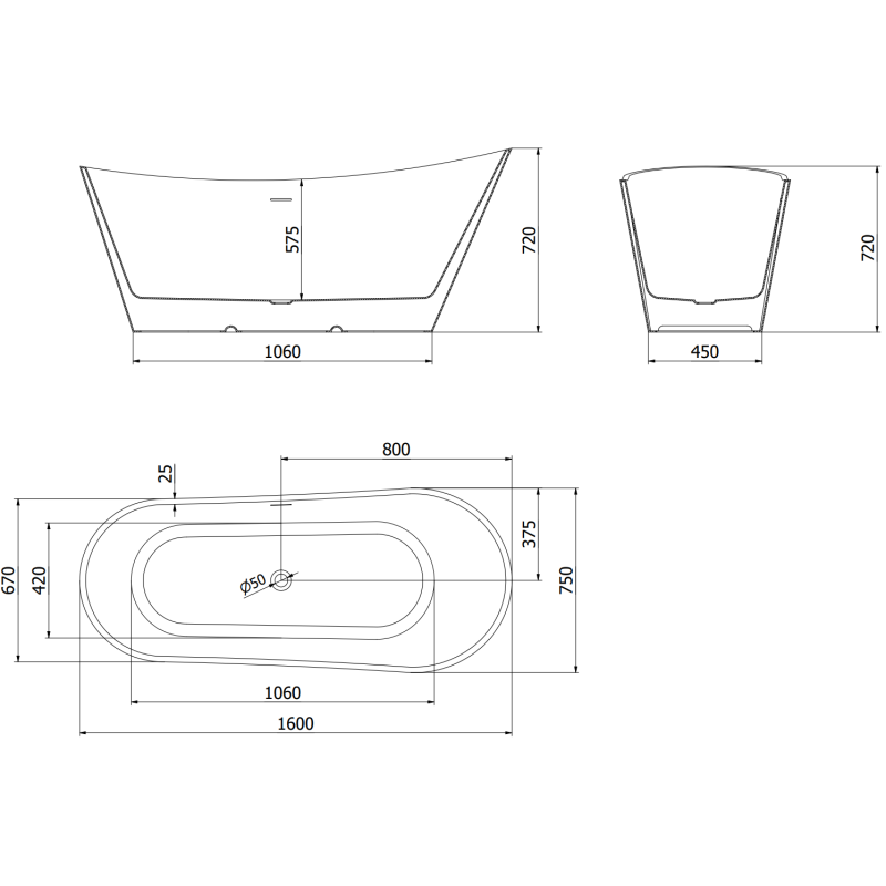 Mexen Dora baignoire autoportante 160 x 75 cm, blanche/noire, trop-plein cuivre brossé - 52071607575-65