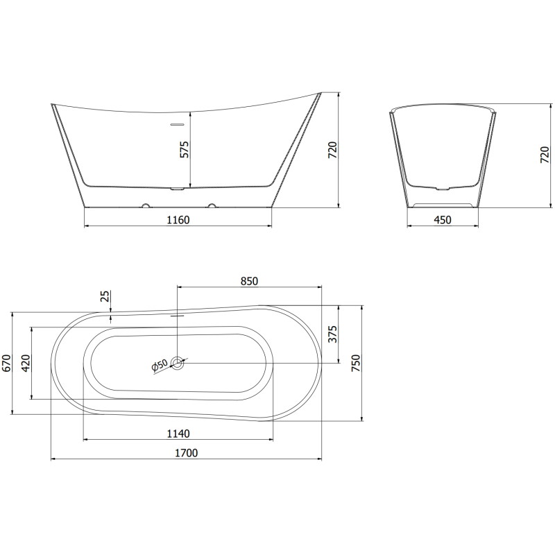 Mexen Dora baignoire autoportante 170 x 75 cm, blanche/noire, trop-plein blanc - 52071707575-20