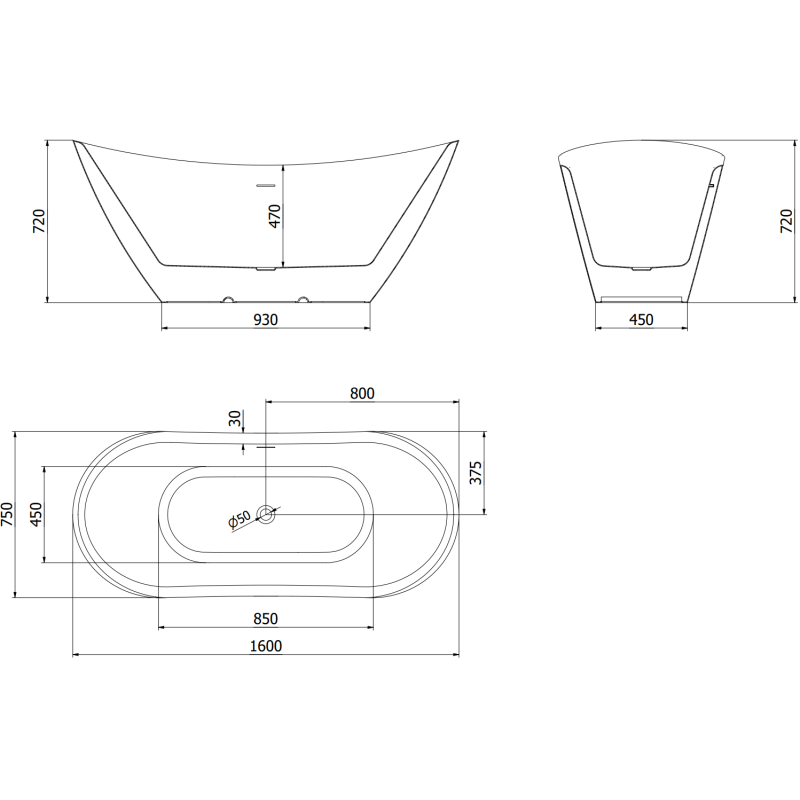 Mexen Lotos baignoire autoportante 160 x 75 cm, blanche, trop-plein or rose - 52051607700-60