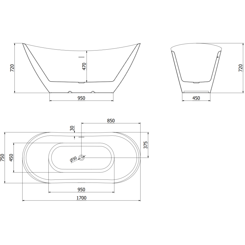 Mexen Lotos baignoire autoportante 170 x 75 cm, blanche, trop-plein blanc - 52051707700-20