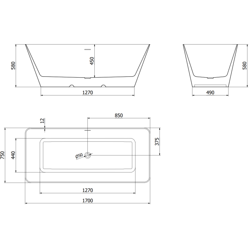 Mexen Velo Slim baignoire autoportante 170 x 75 cm, blanche, trop-plein doré - 52811707500-50
