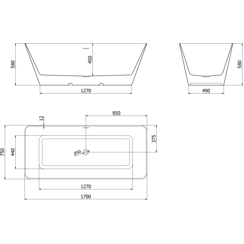 Mexen Velo Slim baignoire autoportante 170 x 75 cm, blanc/noir, trop-plein doré brossé - 52811707575-55