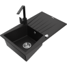 Mexen Cesar évier en granit à 1 bac avec égouttoir et robinet de cuisine Rita, noir - 6514-77-670300-70