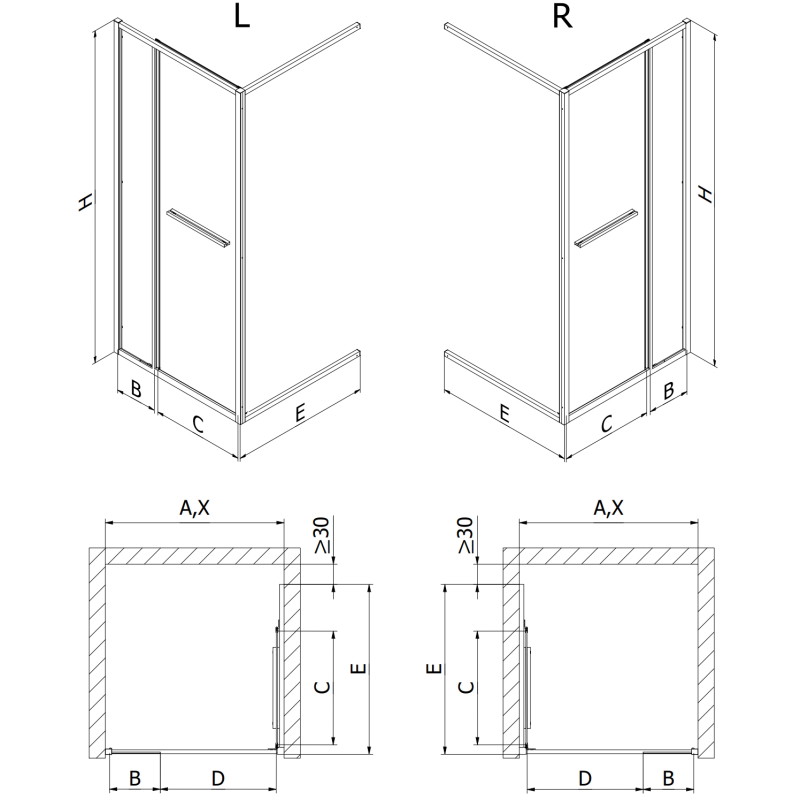 Mexen Linea porte de douche coulissante 100 cm, transparent, noir - 8E1-100-000-70-70