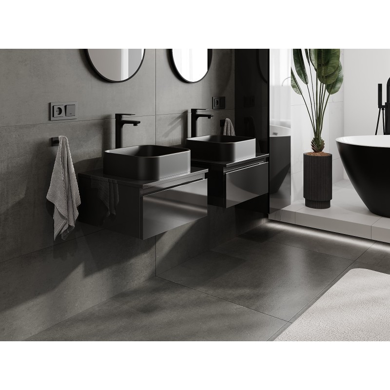 Mexen Orio armoire de salle de bains sous lavabo 50 cm avec plateau, 1 tiroir, noir brillant - 91A10-05023-1-BFC70