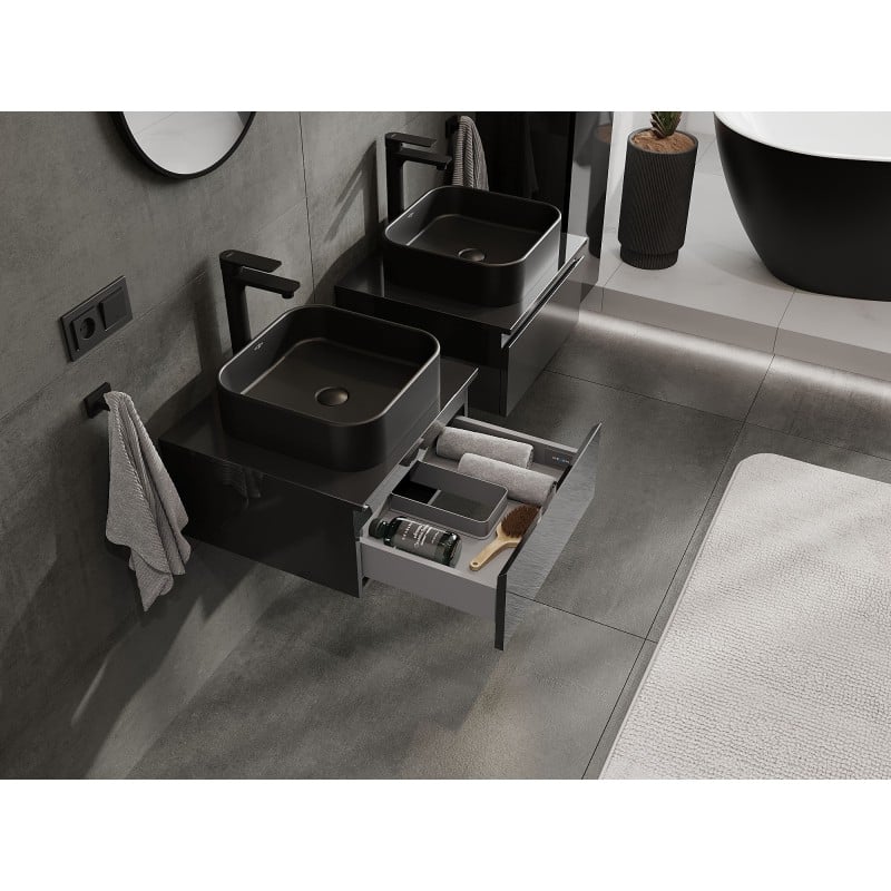 Mexen Orio armoire de salle de bains sous lavabo 50 cm avec plateau, 1 tiroir, noir brillant - 91A10-05023-1-BFC70