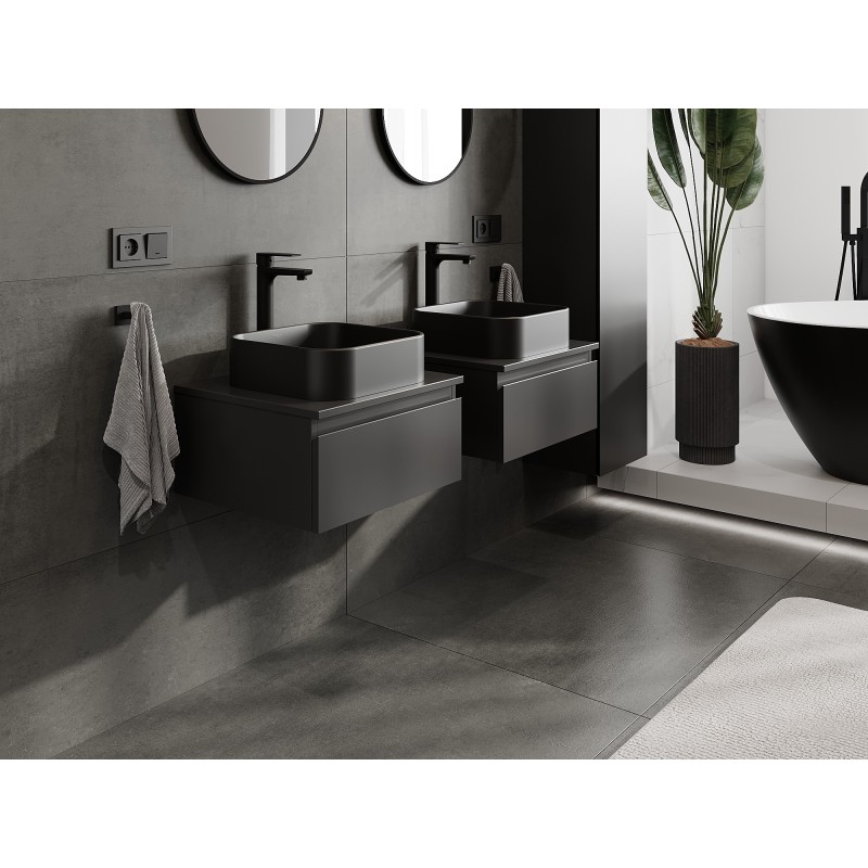 Mexen Orio armoire de salle de bains sous lavabo 50 cm avec plateau, 1 tiroir, noir mat - 91A10-05023-1-BFC71