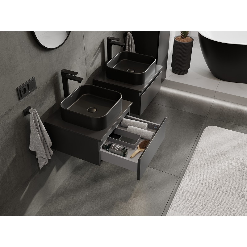 Mexen Orio armoire de salle de bains sous lavabo 50 cm avec plateau, 1 tiroir, noir mat - 91A10-05023-1-BFC71