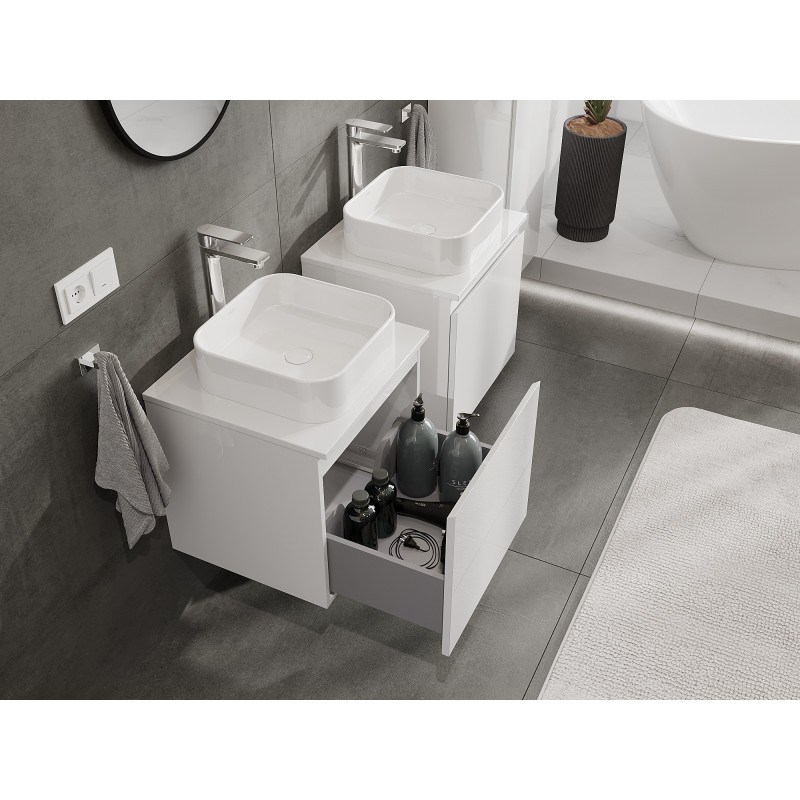 Mexen Orio armoire de salle de bains sous-lavabo 50 cm avec plateau, 1 tiroir, blanc brillant - 91A10-05047-1-BFC00