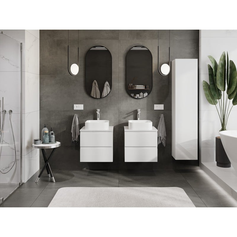 Mexen Orio meuble de salle de bain sous-lavabo 50 cm avec plateau, 2 tiroirs, blanc brillant - 91A10-05047-2-BFFC00