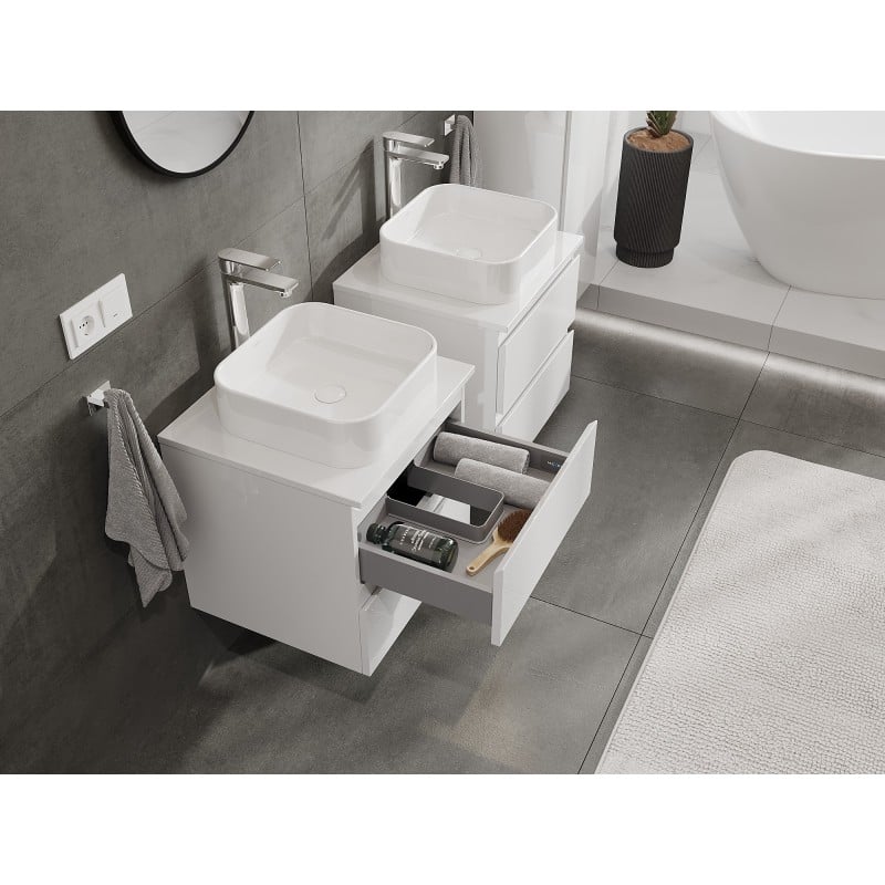 Mexen Orio meuble de salle de bain sous-lavabo 50 cm avec plateau, 2 tiroirs, blanc brillant - 91A10-05047-2-BFFC00
