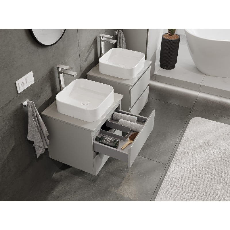 Mexen Orio armoire de salle de bain sous-lavabo 50 cm avec plateau, 2 tiroirs, gris mat - 91A10-05047-2-BFFC62
