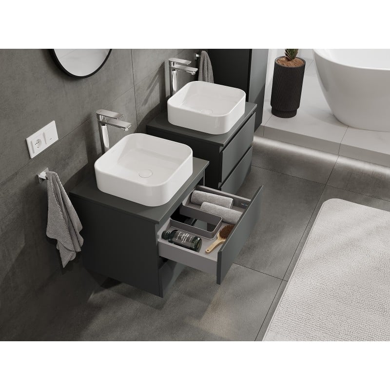 Mexen Orio meuble de salle de bain sous-lavabo 50 cm avec plateau, 2 tiroirs, graphite mat - 91A10-05047-2-BFFC66